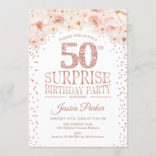 Invitation Surprise 50e fête d'anniversaire - White Rose Gold