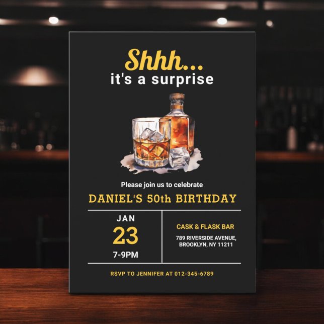 Invitation Surprise 50e Whiskey Bourbon fête d'anniversaire (Créateur téléchargé)