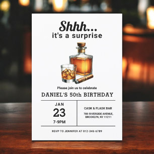 Invitation Surprise 50e Whiskey Cigar Bourbon fête d'annivers