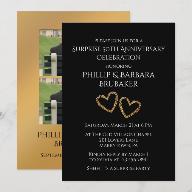 Invitation Surprise 50th Anniversary Party Now and Then Photo (Devant / Derrière)