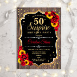 Invitation Surprise 50th Birthday - Rustic Wood Sunflowers<br><div class="desc">Surprise 50th Birthday Invitation.
Feminine rustic black,  white,  red design with faux glitter gold. Features wood pattern,  red roses,  sunflowers,  script font and confetti. Perfect for an elegant birthday party. Can be personalized to show any age. Message me if you need further customization.</div>