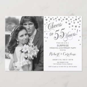 Invitation Surprise 55e anniversaire avec photo argent blanc