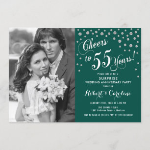 Invitation Surprise 55e anniversaire avec photo argent vert