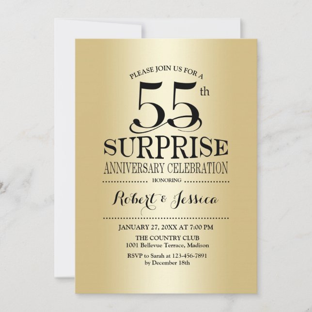 Invitation Surprise 55e anniversaire de mariage - Or (Devant)
