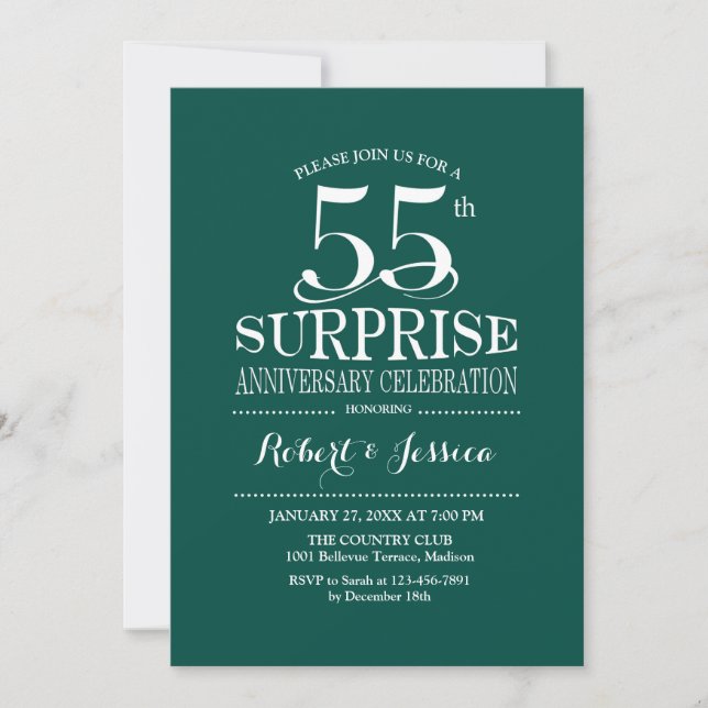 Invitation Surprise 55e anniversaire de mariage - Vert Blanc (Devant)