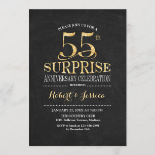 Invitation Surprise 55e anniversaire Mariage Chalkboard Gold