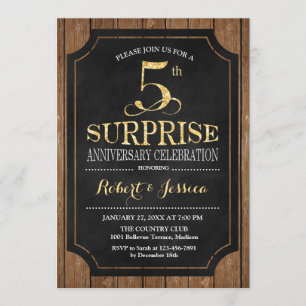 Invitation Surprise 5e anniversaire de mariage - Bois noir or