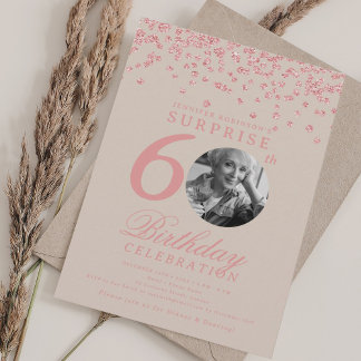 Invitation SURPRISE 60 Anniversaire Rose Gold Confetti Champa