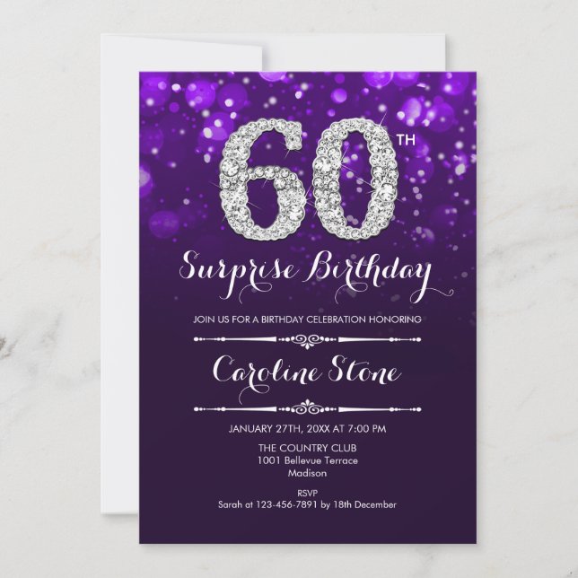 Invitation Surprise 60e anniversaire - Argent violet (Devant)