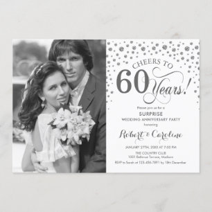 Invitation Surprise 60e anniversaire avec Photo White Silver