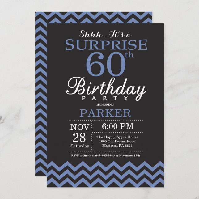 Invitation surprise 60e anniversaire Black and Blu (Devant / Derrière)