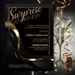 Invitation Surprise 60e anniversaire Black Gold Party<br><div class="desc">Organisez votre fête du 60e anniversaire de façon élégante avec notre invitation chic et sophistiquée à la fête noire. Avec son texte personnalisable, vous pouvez personnaliser l'invitation. Cette invitation comporte un cadre doré fin qui joint le texte, ajoutant une touche de luxe à votre occasion spéciale. Le design abstrait en...</div>