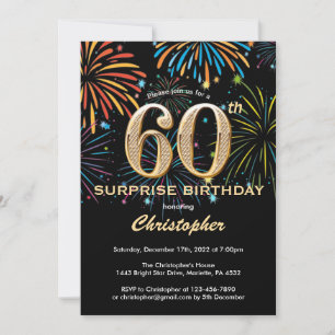 Invitation Surprise 60e anniversaire Black Gold Rainbow Firew