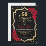 Invitation Surprise 60e anniversaire - Black Gold Red Invitat<br><div class="desc">Invitation surprise 60e anniversaire. Dessin noir féminin,  rouge avec parties scintillant en or. Comprend des roses rouges,  des caractères de script et des confettis. Parfait pour une soirée d'anniversaire élégante. Peut être personnalisé pour montrer n'importe quel âge. Message-moi si vous avez besoin d'une personnalisation plus poussée.</div>