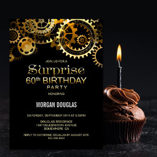 Invitation Surprise 60e anniversaire Black Gold Steampunk