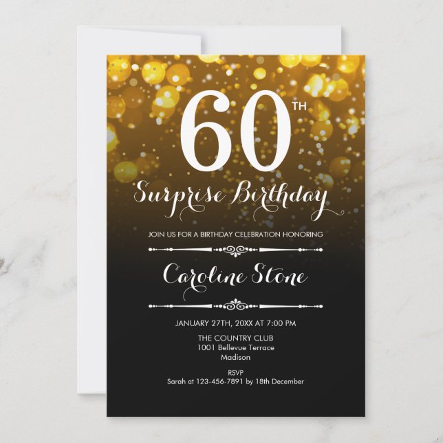 Invitation Surprise 60e anniversaire - Black Gold White (Devant)