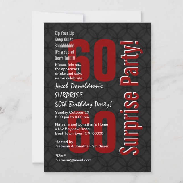 Invitation SURPRISE 60e anniversaire Black White Red W147 (Devant)