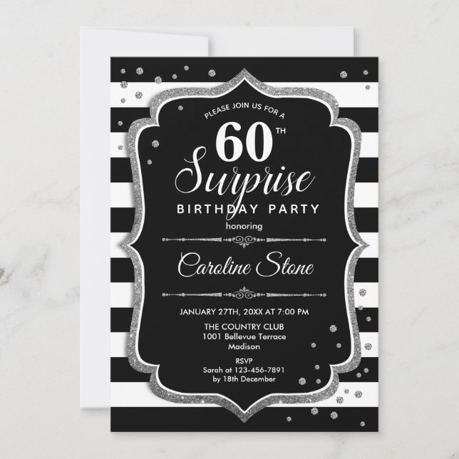 Invitation Surprise 60e anniversaire - Black White Silver (Devant)