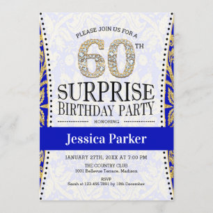 Invitation Surprise 60e anniversaire - Blanc Gold Royal Blue