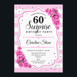 Invitation Surprise 60e anniversaire - Blanc rose<br><div class="desc">Invitation surprise 60e anniversaire. Design féminin avec rayures,  roses roses roses blush,  police de script et confetti. Parfait pour une soirée d'anniversaire élégante. Peut être personnalisé pour montrer n'importe quel âge. Message-moi si vous avez besoin d'une personnalisation plus poussée.</div>