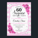 Invitation Surprise 60e anniversaire - Blanc rose<br><div class="desc">Invitation surprise 60e anniversaire. Design féminin avec rayures,  roses roses roses blush,  police de script et confetti. Parfait pour une soirée d'anniversaire élégante. Peut être personnalisé pour montrer n'importe quel âge. Message-moi si vous avez besoin d'une personnalisation plus poussée.</div>