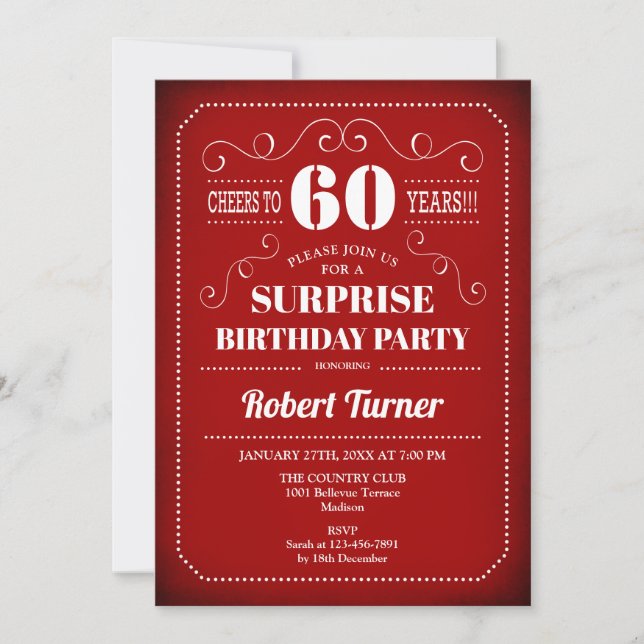 Invitation surprise 60e anniversaire - Blanc rouge (Devant)