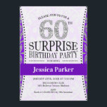 Invitation Surprise 60e anniversaire - Blanc Silver violet<br><div class="desc">Surprise 60th Birthday Party Invitation Design élégant en fausse parties scintillant argent,  blanc et violet.</div>