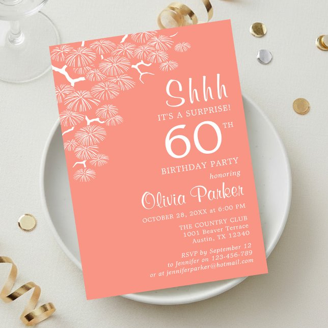 Invitation Surprise 60e anniversaire Branche de pin rose pêch (Créateur téléchargé)