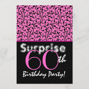 Invitation SURPRISE 60e anniversaire Bright Pink Black Swirls