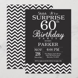 Invitation Surprise 60e Anniversaire Chevron Noir et Blanc