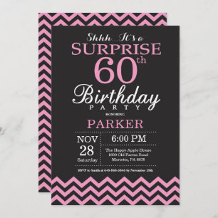 Invitation Surprise 60e anniversaire Chevron noir et rose
