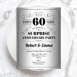 Invitation Surprise 60e anniversaire de la fête - Noir d'arge<br><div class="desc">Invitation du 60e anniversaire du Mariage surprise. Design simple de style rétro en fausse feuille argent et noir. Caractéristiques police de typographie élégante. Salutations à 60 ans ! Peut être personnalisé à n'importe quelle année.</div>