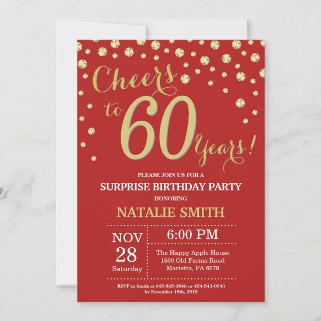 Invitation Surprise 60e anniversaire Diamant rouge et or (Devant)