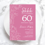 Invitation Surprise 60e anniversaire - Floral Pink<br><div class="desc">Floral Pink Surprise 60e anniversaire Invitation. Le minimaliste design féminin moderne présente des accents botaniques et des caractères typographiques. Carte invitation florale simple parfaite pour une célébration anniversaire surprise femme élégante.</div>