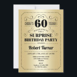 Invitation Surprise 60e anniversaire - Gold Black<br><div class="desc">Surprise 60e anniversaire invitation pour les femmes ou les hommes. Design rétro en or et noir. Caractéristiques fausse feuille d'or et rétro typographie script front. Salutations à 60 ans ! Peut être personnalisé à tout âge. Idéal pour une fête d'anniversaire adulte stylisée</div>