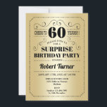 Invitation Surprise 60e anniversaire - Gold Black<br><div class="desc">Surprise 60e anniversaire invitation pour les femmes ou les hommes. Design rétro en or et noir. Caractéristiques fausse feuille d'or et rétro typographie script front. Salutations à 60 ans ! Peut être personnalisé à tout âge. Idéal pour une fête d'anniversaire adulte stylisée</div>