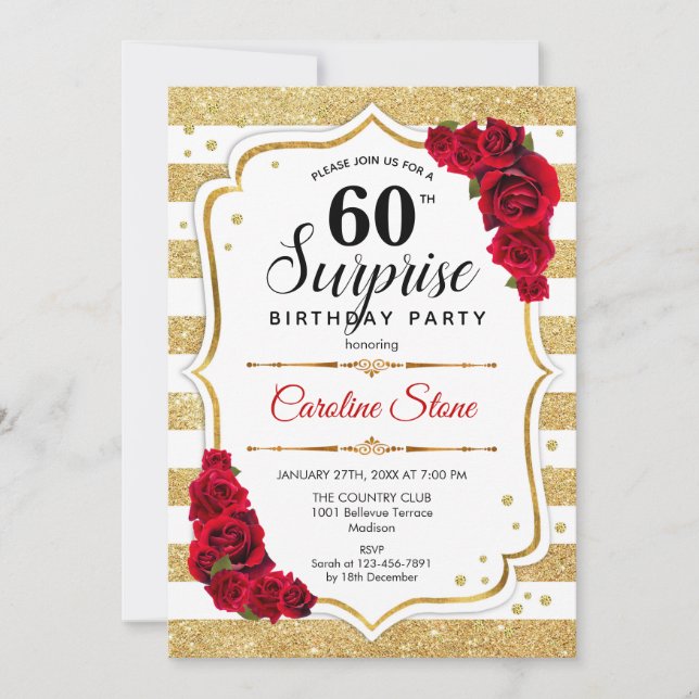 Invitation Surprise 60e anniversaire - Gold White Red (Devant)