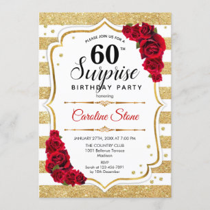 Invitation Surprise 60e anniversaire - Gold White Red