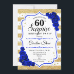Invitation Surprise 60e anniversaire - Gold White Royal Blue<br><div class="desc">Invitation surprise 60e anniversaire. Blanc féminin, bleu royal design avec de l'or de parties scintillant faux. Comprend des rayures, des roses bleu saphir, des caractères de script et des confettis. Parfait pour une soirée d'anniversaire élégante. Peut être personnalisé pour montrer n'importe quel âge. Message-moi si vous avez besoin d'une personnalisation...</div>