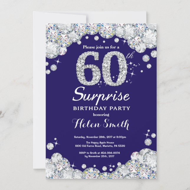 Invitation Surprise 60e anniversaire Marine Blue Silver Diamo (Devant)