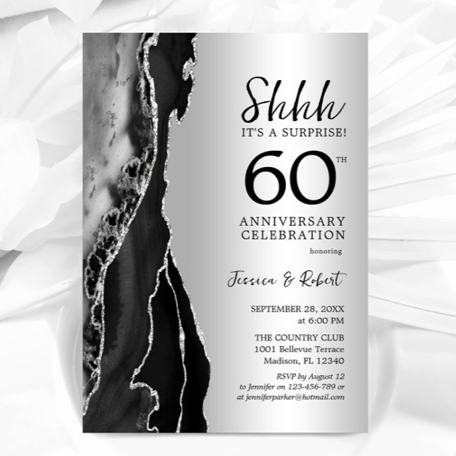 Invitation Surprise 60e anniversaire Noir Argent (Créateur téléchargé)