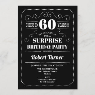 Invitation Surprise 60e anniversaire - Noir Blanc