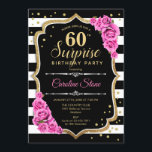 Invitation Surprise 60e anniversaire - Noir blanc rose<br><div class="desc">Invitation surprise 60e anniversaire. Design féminin noir, blanc, rose avec parties scintillant d'or. Comprend des rayures noires et blanches, des roses roses roses, des caractères de script et des confettis. Parfait pour une soirée d'anniversaire élégante. Peut être personnalisé pour montrer n'importe quel âge. Message-moi si vous avez besoin d'une personnalisation...</div>