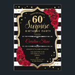 Invitation Surprise 60e anniversaire - Noir Blanc Rouge<br><div class="desc">Invitation surprise 60e anniversaire. Dessin féminin noir,  blanc,  rouge avec fausse parties scintillant or. Caractéristiques noir et blanc rayures,  roses rouges,  police de script et confetti. Parfait pour une soirée d'anniversaire élégante. Peut être personnalisé pour montrer n'importe quel âge. Message-moi si vous avez besoin d'une personnalisation plus poussée.</div>