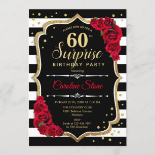 Invitation Surprise 60e anniversaire - Noir Blanc Rouge