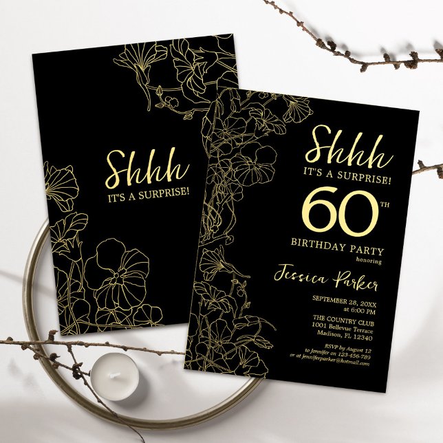 Invitation Surprise 60e anniversaire or et noir (Créateur téléchargé)