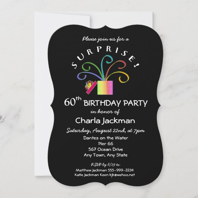 Invitation SURPRISE ! 60e anniversaire ou toute fête d'annive (Devant)
