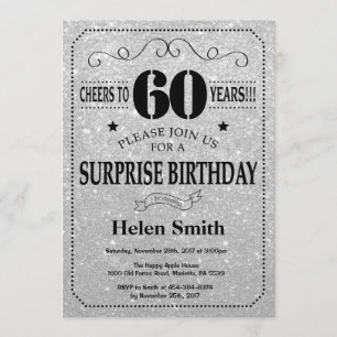 Invitation Surprise 60e anniversaire Parties scintillant noir