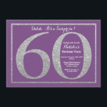 Invitation Surprise 60e anniversaire Parties scintillant viol<br><div class="desc">Invitation surprise 60e anniversaire. Parties scintillant violet et argent Invitation de fête d'anniversaire avec Arrière - plan violet. Anniversaire surprenant. Anniversaire adulte. Fête Anniversaire Bash pour hommes ou femmes. Pour plus de personnalisation,  cliquez sur le bouton "Customiser" et utilisez notre outil de conception pour modifier ce modèle.</div>