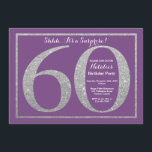 Invitation Surprise 60e anniversaire Parties scintillant viol<br><div class="desc">Invitation surprise 60e anniversaire. Parties scintillant violet et argent Invitation de fête d'anniversaire avec Arrière - plan violet. Anniversaire surprenant. Anniversaire adulte. Fête Anniversaire Bash pour hommes ou femmes. Pour plus de personnalisation,  cliquez sur le bouton "Customiser" et utilisez notre outil de conception pour modifier ce modèle.</div>